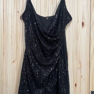 Juniors 15 City Triangles Black Sequin Wrap Mini Dress